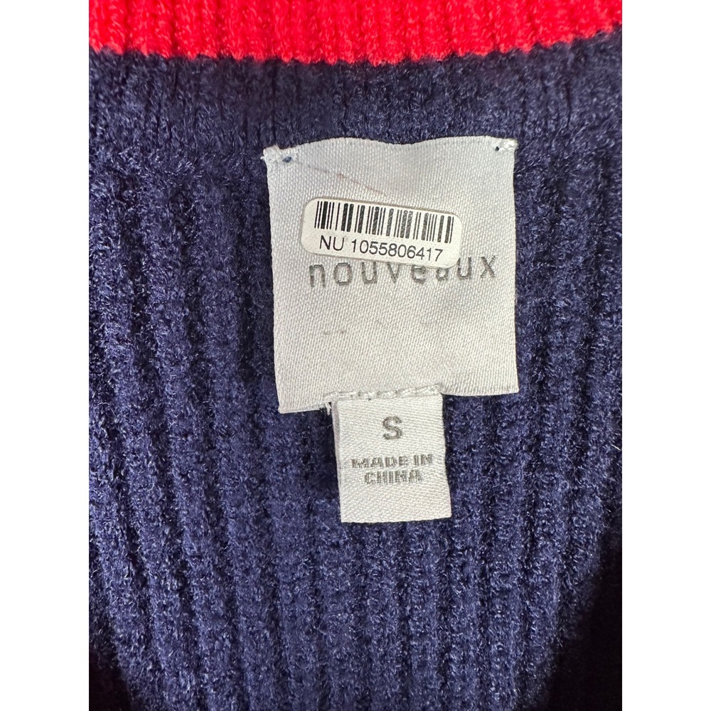 Nouveaux Womens Preppy Cable Knit Varsity Stripe Sweater Vest Navy Blue S - Picture 3 of 12